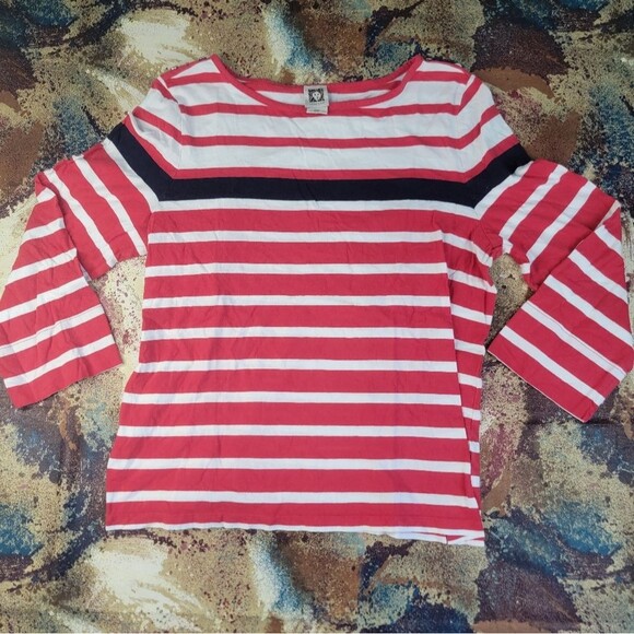 Anne Klein Red and White Striped Blouse - Picture 7 of 12